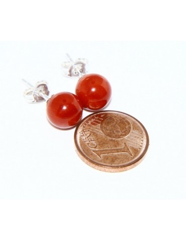 Earrings in 925 sterling silver pearl ball calibrated natural coral red 8mm
