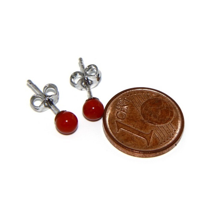 NLB|Orecchini in Argento 925 pallina perla calibrata corallo naturale rosso 4mm
