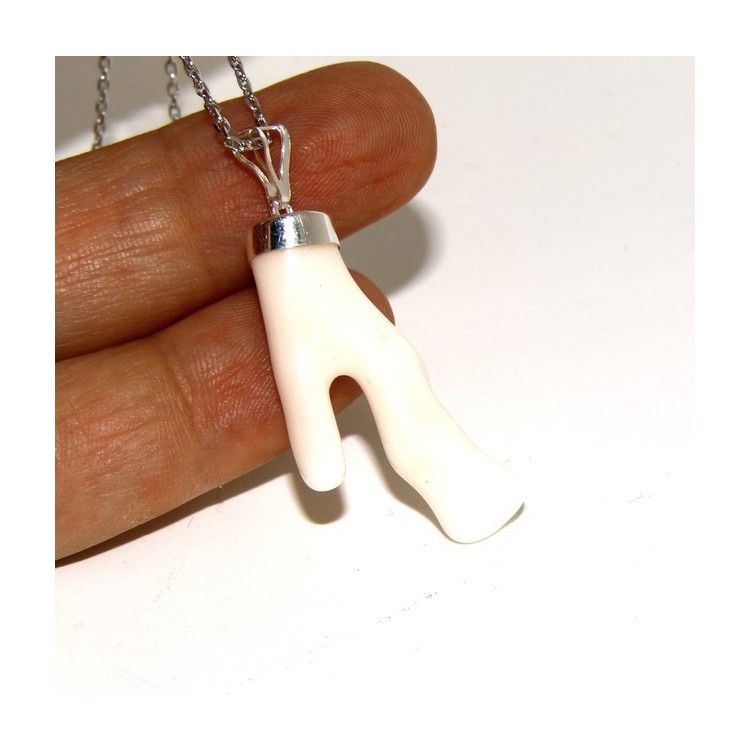 NLB|Ciondolo e collana donna linea Capri in argento 925 con corallo naturale bianco