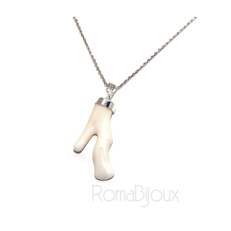 NLB|Ciondolo e collana donna linea Capri in argento 925 con corallo naturale bianco
