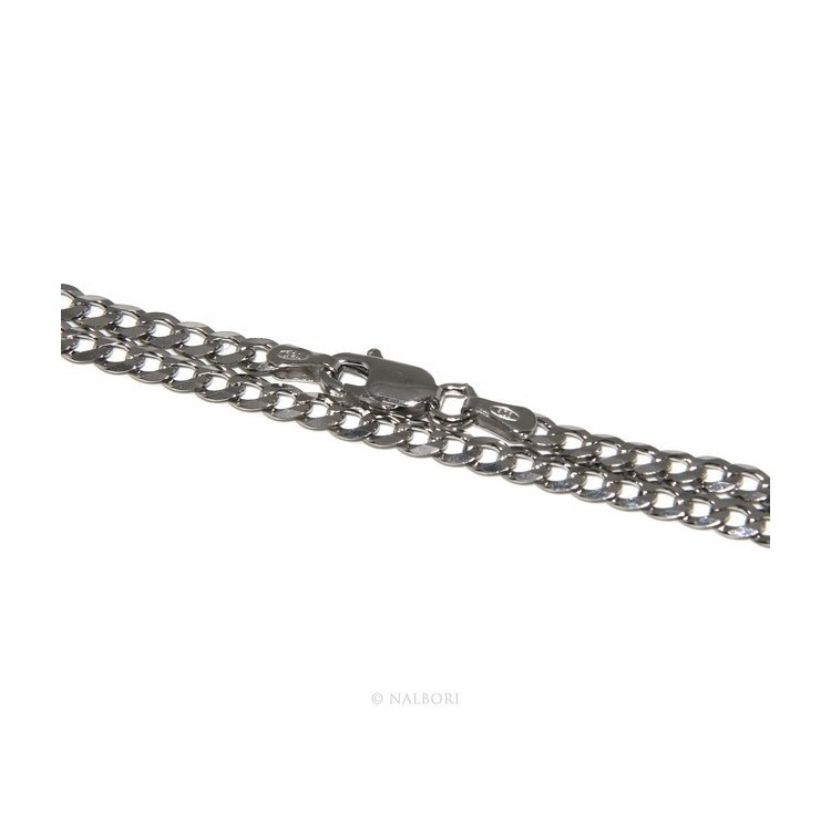 NLB|ARGENTO 925 rodiato bracciale massiccio uomo donna grumetta 3 mm lungo 18 cm
