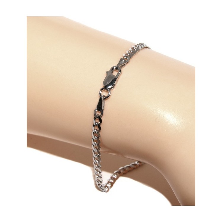 NLB|ARGENTO 925 rodiato bracciale massiccio uomo donna grumetta 3 mm lungo 18 cm