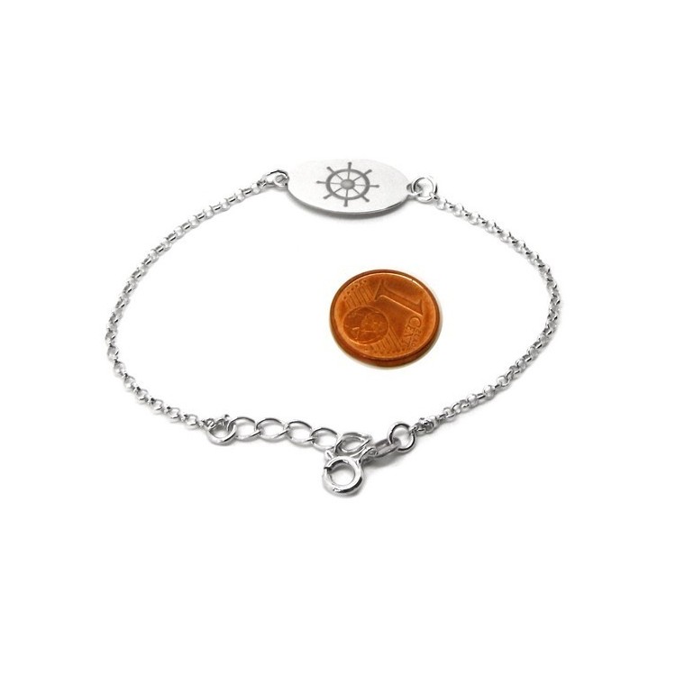 NLB|925 SILVER bracelet rolo 'man oval plaque woman helm laser engraving cm from 16.00 to 18.50