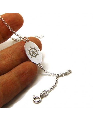 ARGENTO 925 bracciale rolo' uomo donna targa ovale incisione laser timone cm 16,00 - 18,50