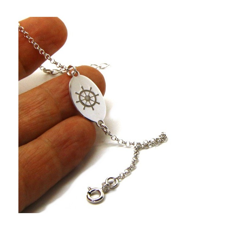 NLB|925 SILVER bracelet rolo 'man oval plaque woman helm laser engraving cm from 16.00 to 18.50