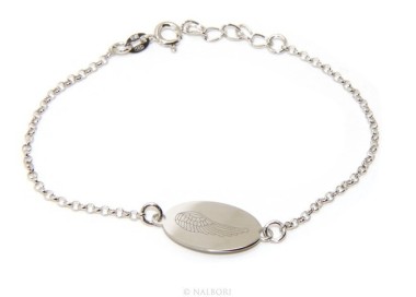 NLB|SILVER 925 cuff bracelet 'man woman oval plate laser engraving angel wings cm 16.00 - 18.50