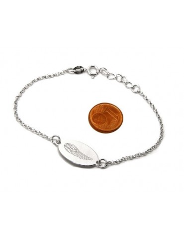 ARGENTO 925 bracciale rolo' uomo donna targa ovale incisione laser ali di angelo cm 16,00 - 18,50