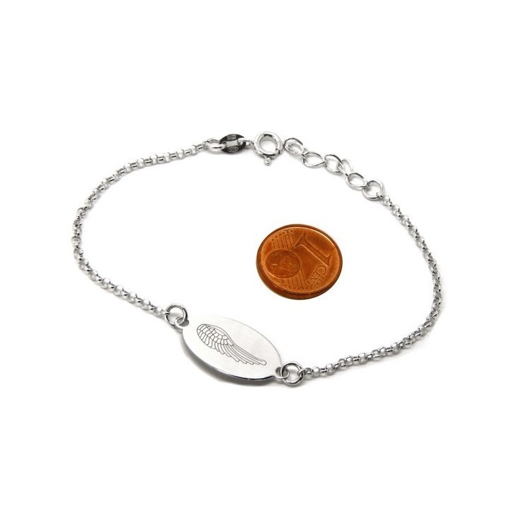NLB|SILVER 925 cuff bracelet 'man woman oval plate laser engraving angel wings cm 16.00 - 18.50