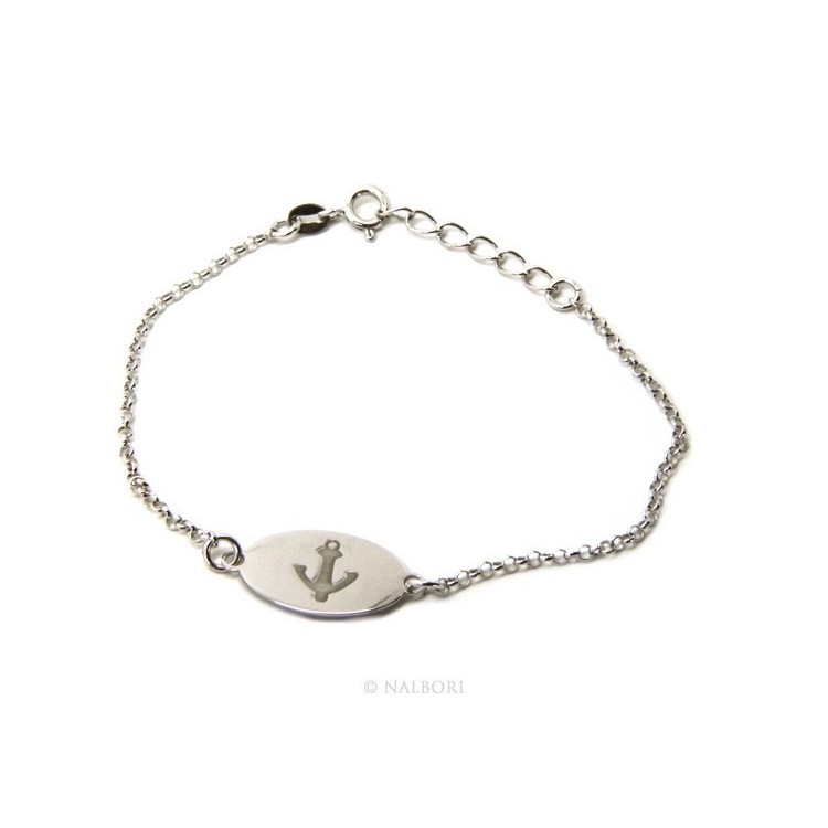 NLB|925 SILVER bracelet rolo 'man oval plaque woman anchor laser engraving cm from 16.00 to 19,00