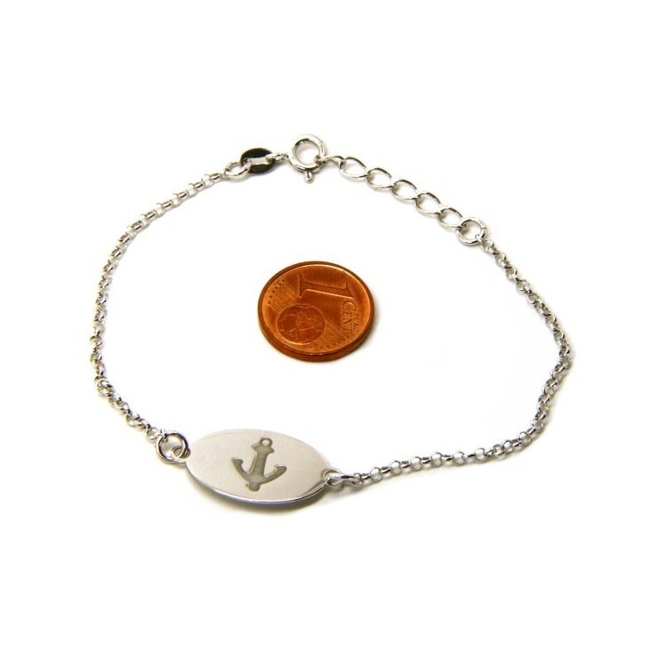 NLB|925 SILVER bracelet rolo 'man oval plaque woman anchor laser engraving cm from 16.00 to 19,00