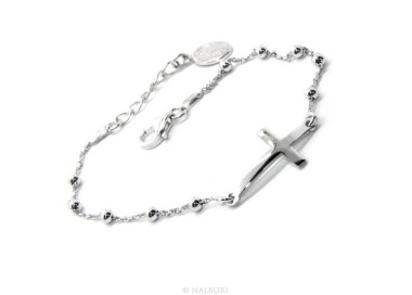 NLB|Rose Man Woman Bracelet in Silver 925 Miraculous Madonna, Convex Cross. Mis 16,00 - 19,00 cm