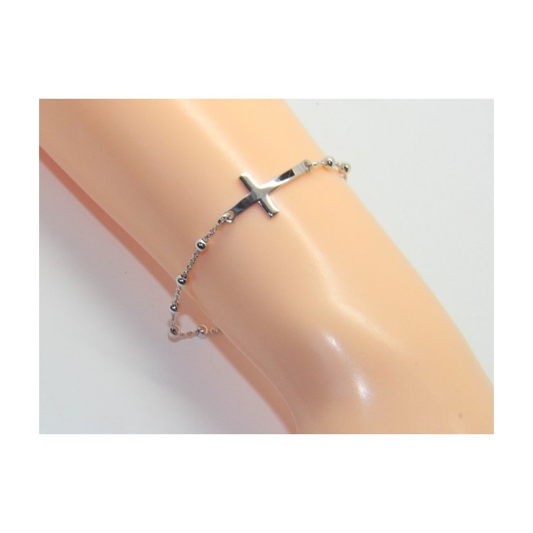 NLB|Bracciale rosario uomo donna in Argento 925 madonna miracolosa , croce convessa . Mis 16,00 - 19,00 cm