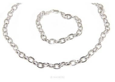 NLB|ARGENTO 925 : Girocollo collana o bracciale donna maglia ovale chiara sbiancata