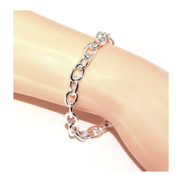 NLB|ARGENTO 925 : Girocollo collana o bracciale donna maglia ovale chiara sbiancata