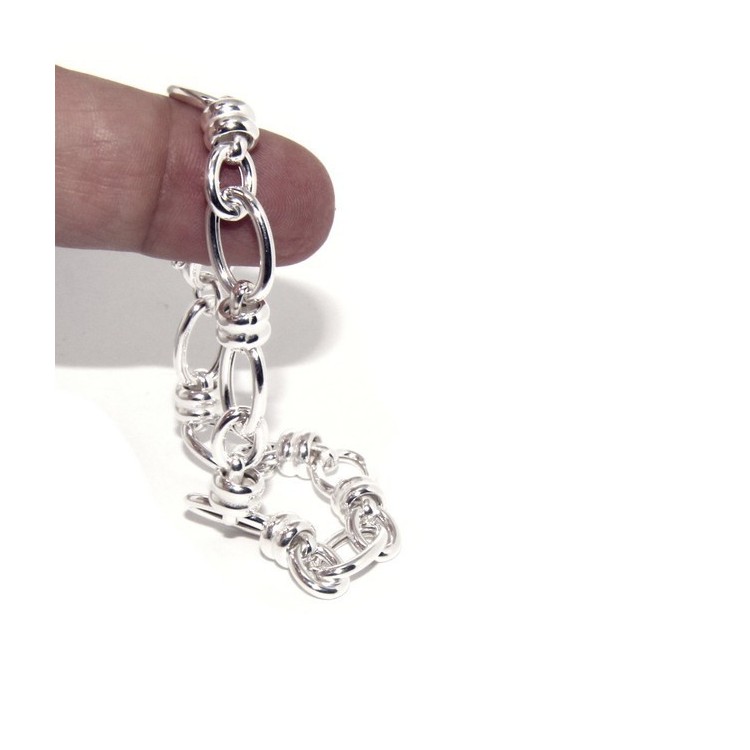 NLB|ARGENTO 925 chiaro bracciale donna maglia ovale e rondelle 17,50 cm