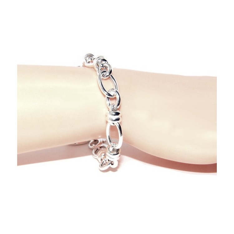 NLB|ARGENTO 925 chiaro bracciale donna maglia ovale e rondelle 17,50 cm