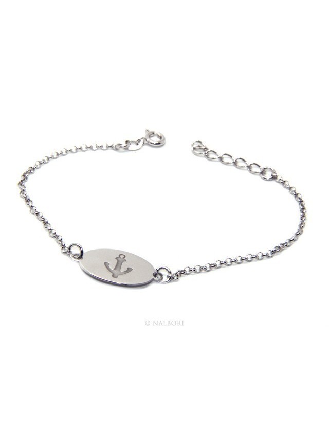 ARGENTO 925 bracciale rolo' uomo donna targa ovale incisione laser ancora cm 16,00 - 19,00 ARGENTO 925 bracciale rolo' uomo donna targa ovale incisione laser ancora cm 16,00 - 19,00