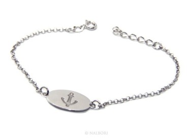 NLB|925 SILVER bracelet rolo 'man oval plaque woman anchor laser engraving cm from 16.00 to 19,00