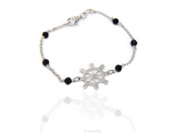 NLB|Men's bracelet boy boy Silver 925 black crystal rosary work with central helm 17,50