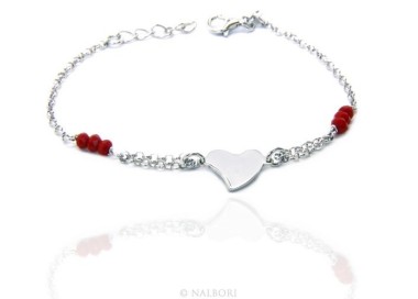 NLB|Woman bracelet girl man boy Silver 925 red rosary work with central heart 15,50 - 18,00