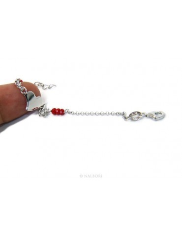 Bracciale donna ragazza uomo ragazzo Argento 925 lavorazione a rosario cristallo rosso con cuore centrale 15,50 - 18,00