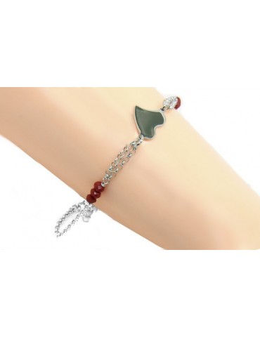 Bracciale donna ragazza uomo ragazzo Argento 925 lavorazione a rosario cristallo rosso con cuore centrale 15,50 - 18,00