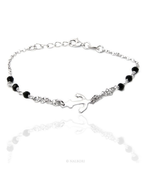 Men's Bracelet Men's Boy Silver 925 black crystal rosary work with still central 15.00-17.50 cm