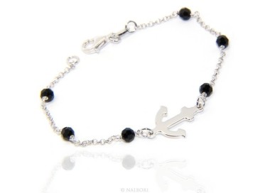 NLB|Men's bracelet boy boy Silver 925 black crystal rosary work with still central 17,50 cm