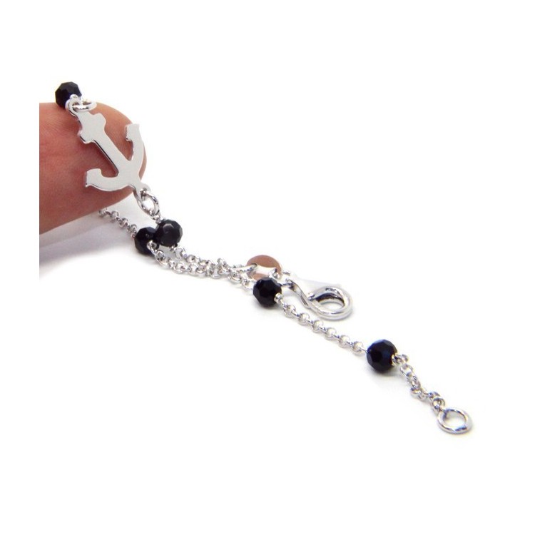 NLB|Men's bracelet boy boy Silver 925 black crystal rosary work with still central 17,50 cm