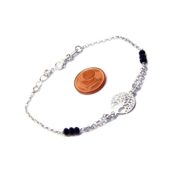 NLB|Man Woman Woman Bracelet Silver 925 Black Crystal Rosary Work with Tree of Central Life 15.50-18.50
