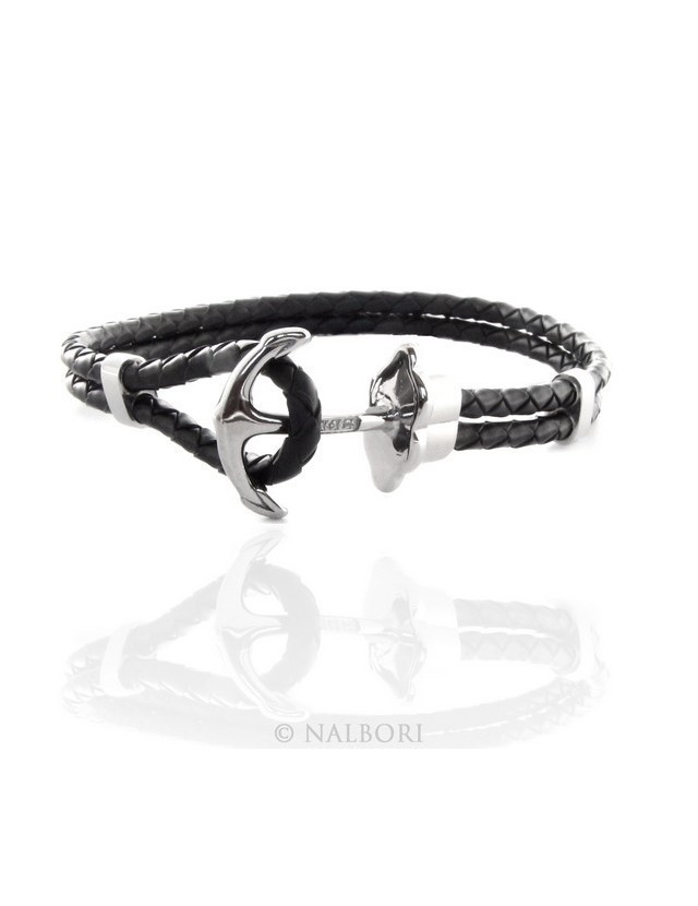 Bracciale Acciaio uomo donna anallergico similpelle ancora e zirconi Bracciale Acciaio uomo donna anallergico similpelle ancora e zirconi