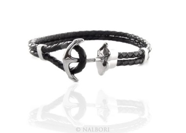 NLB|Steel bracelet anallergic faux-leather waistband and zirconia