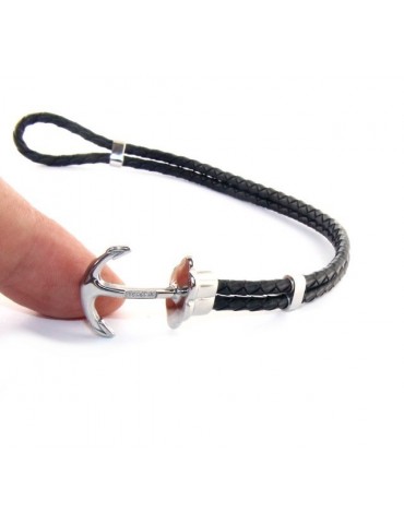 Bracciale Acciaio uomo donna anallergico similpelle ancora e zirconi