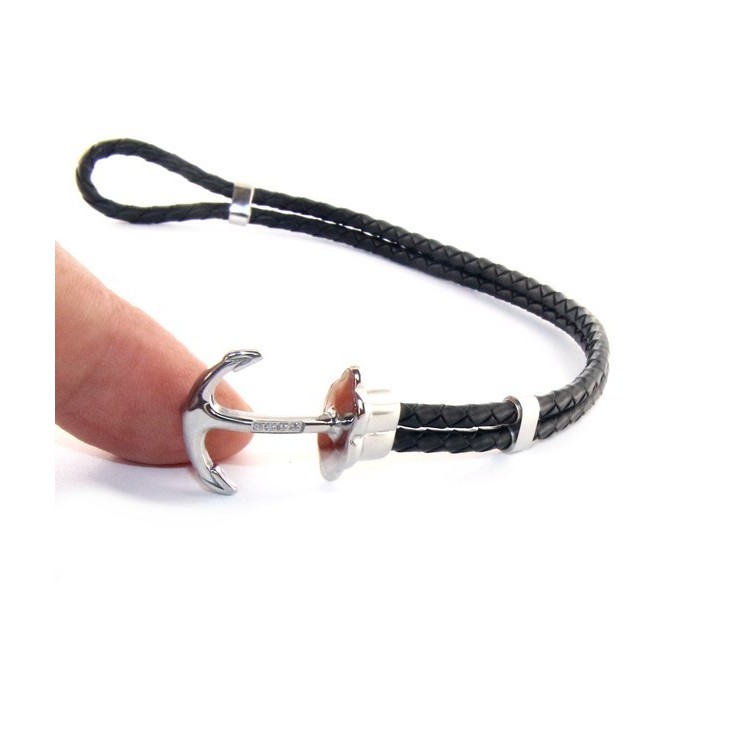NLB|Steel bracelet anallergic faux-leather waistband and zirconia