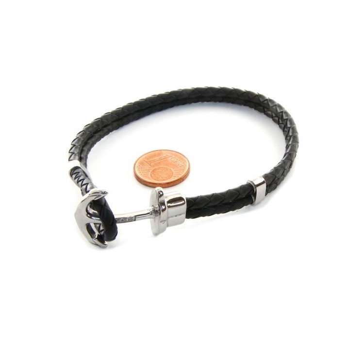 NLB|Bracciale Acciaio uomo donna anallergico similpelle ancora e zirconi
