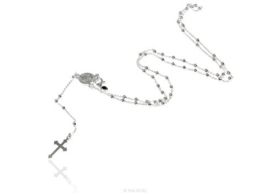 NLB|Man or Woman Rosary Necklace in 925 Sterling Silver Balls 2.5mm Miraculous Madonna Cross