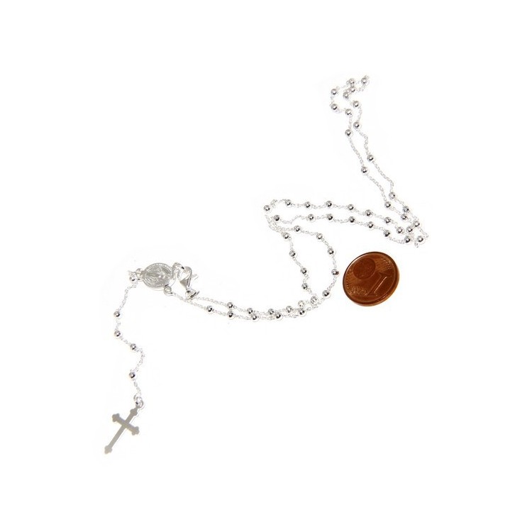 NLB|Collana rosario uomo o donna in Argento 925 palline 2,5 mm croce madonna miracolosa