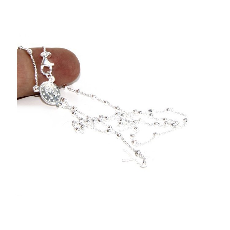 NLB|Collana rosario uomo o donna in Argento 925 palline 2,5 mm croce madonna miracolosa