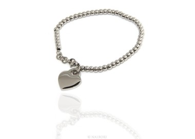 NLB|Acciaio donna anallergico cromato bracciale palline con cuore liscio 15,00 17,00 cm