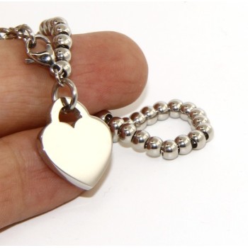 NLB|Acciaio donna anallergico cromato bracciale palline con cuore liscio 15,00 17,00 cm
