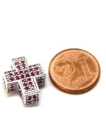Silver 925: Venetian woman 45 cm Necklace and Crocodile Cross 3D Ruby RED Zircon