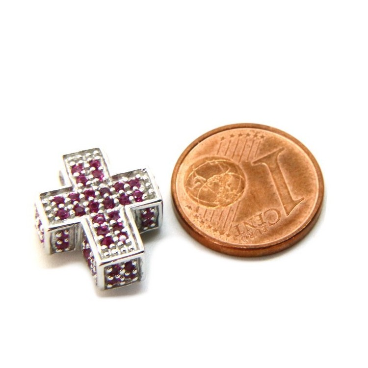 NLB|Silver 925: Venetian woman 45 cm Necklace and Crocodile Cross 3D Ruby RED Zircon