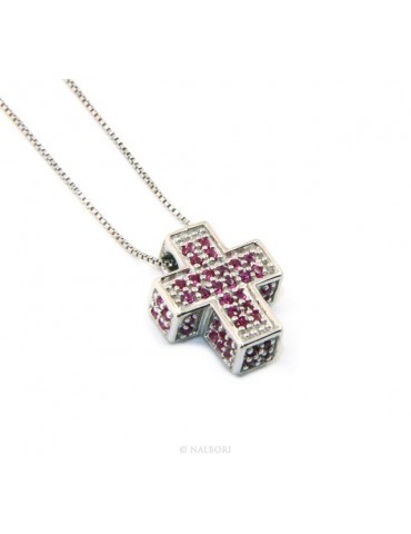 Silver 925: Venetian woman 45 cm Necklace and Crocodile Cross 3D Ruby RED Zircon