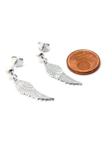 Silver 925: woman earrings with ball and pendant angel wings cut and laser engraved