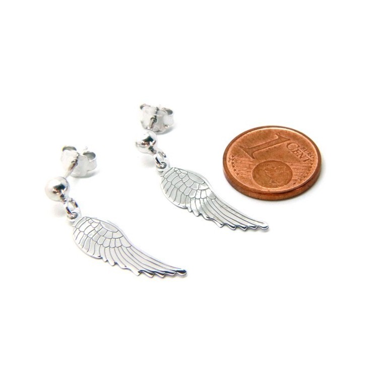 NLB|Silver 925: woman earrings with ball and pendant angel wings cut and laser engraved