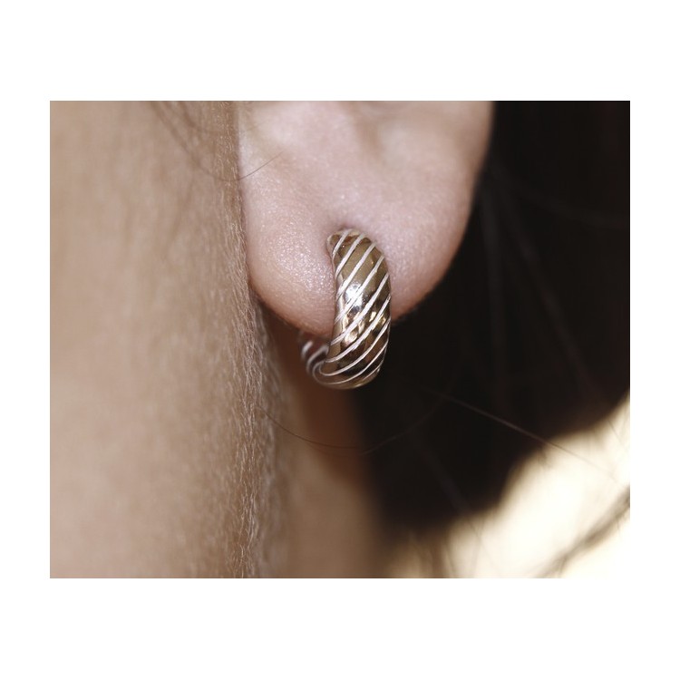 NLB|Argento 925 : orecchini donna uomo anelle cerchi 15mm scattino lavorati righe oblique