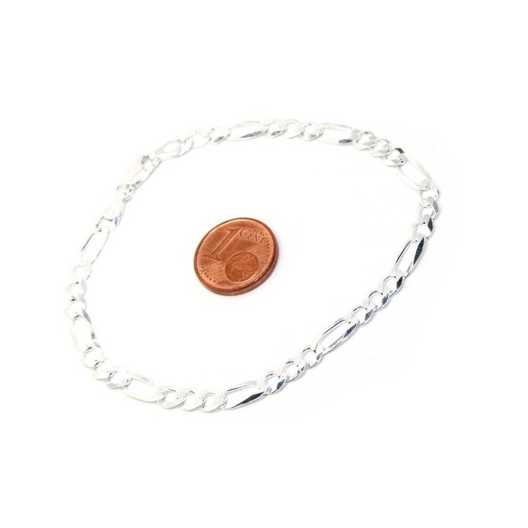 NLB|ARGENTO 925 : Collana o Bracciale uomo catena da 4,5 mm figaro massiccia 4,5 cm chiara