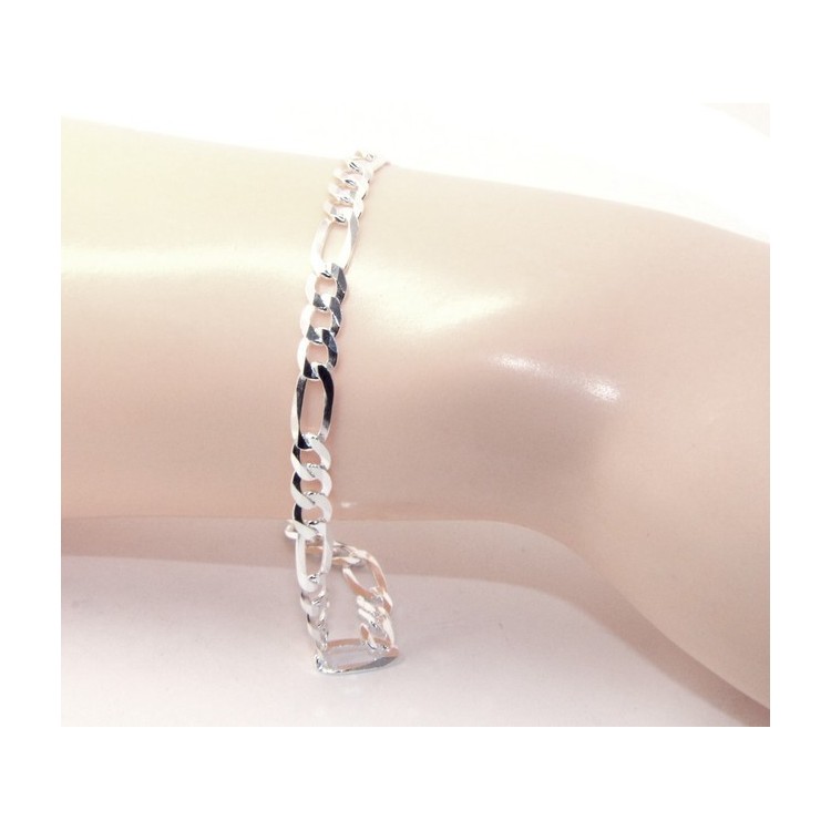 NLB|ARGENTO 925 : Collana o Bracciale uomo catena da 4,5 mm figaro massiccia 4,5 cm chiara