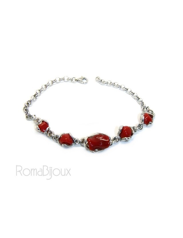 Bracciale donna in Argento 925 e Corallo naturale a scaglie Bracciale donna in Argento 925 e Corallo naturale a scaglie