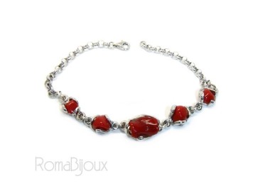 NLB|Women's 925 Silver Bracelet and Natural Flint Coral